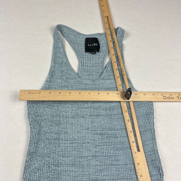 Le Ore Bandier Rimini Mini Dress Blue Raceback Ribbed Knit Casual Coastal SMALL - Picture 7 of 10